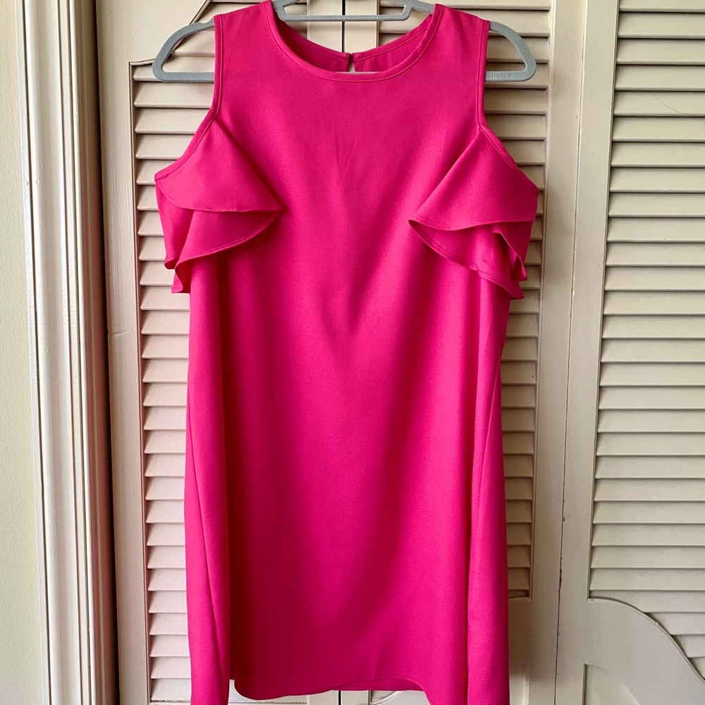 Pink Cold Shoulder Shift Dress with Ruffle Sleeve